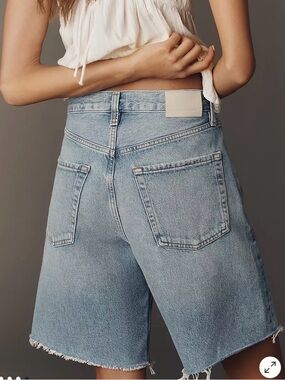 Citizens of Humanity Ayla Shorts 28 High Rise Longline Denim Raw Hem Blue